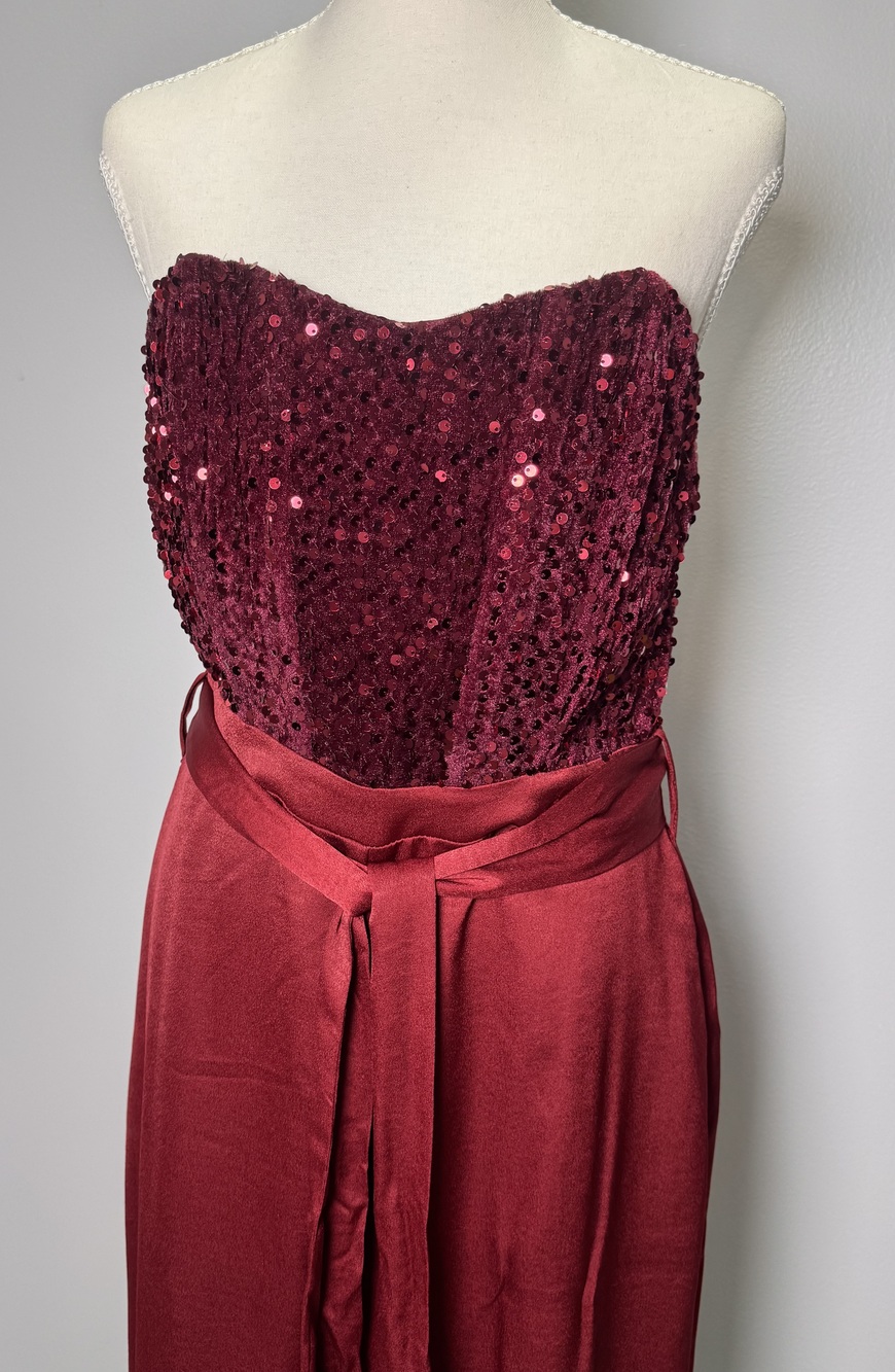Natalie Strapless Jumpsuit Women's Burgundy Red Sequin Satin Size Large Formal